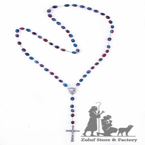 Red and Blue Crystal Beads Rosary Catholic Necklace Rosary from the Holy Land - ROS032 - Zuluf