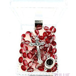 Red Crystal Beads Rosary Catholic Necklace Holy Soil Medal & Crucifix - ROS037 - Zuluf