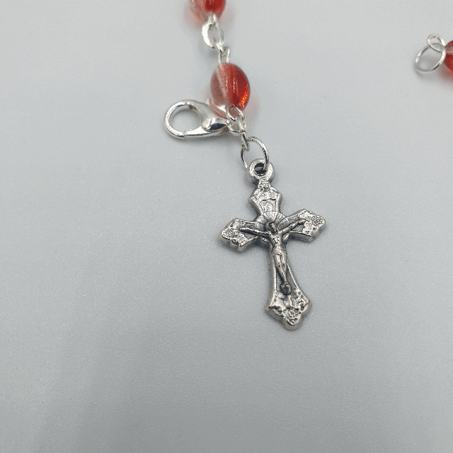 Red Crystal Rosary Bracelet With Silver Chain and Crucifix - BRA009 - Zuluf