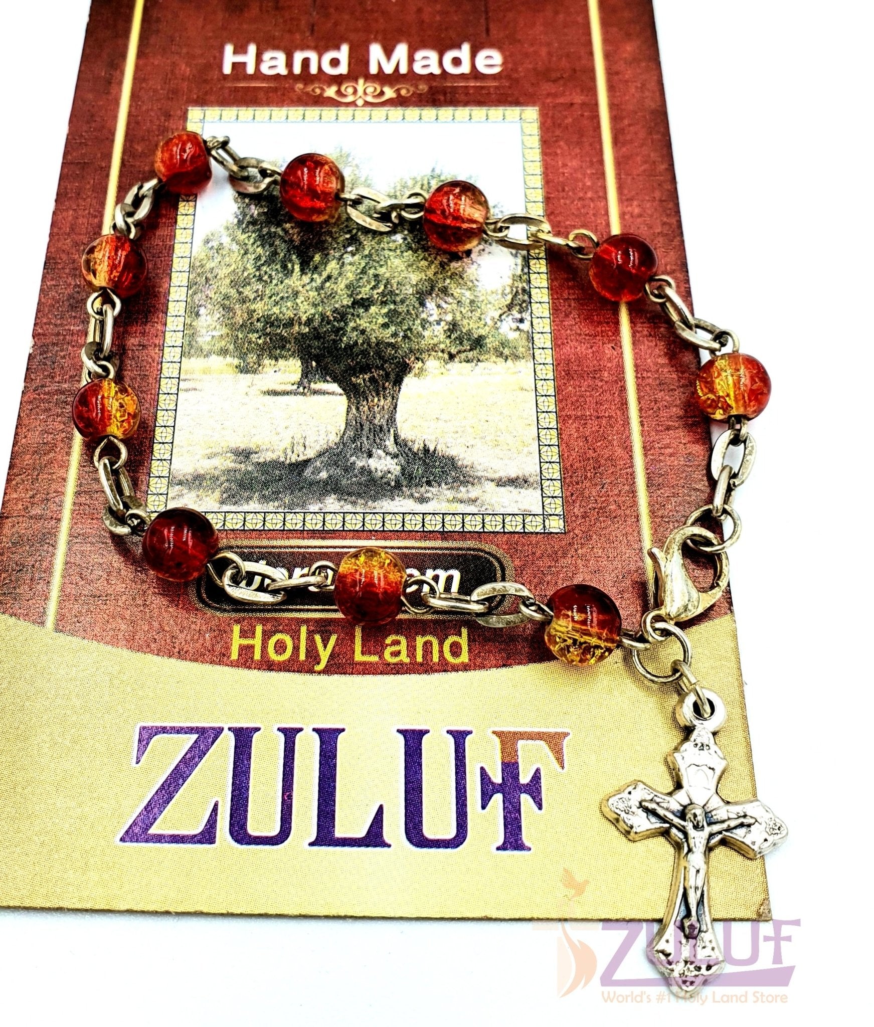 Red Crystal Rosary Bracelet With Silver Chain and Crucifix - BRA010 - Zuluf