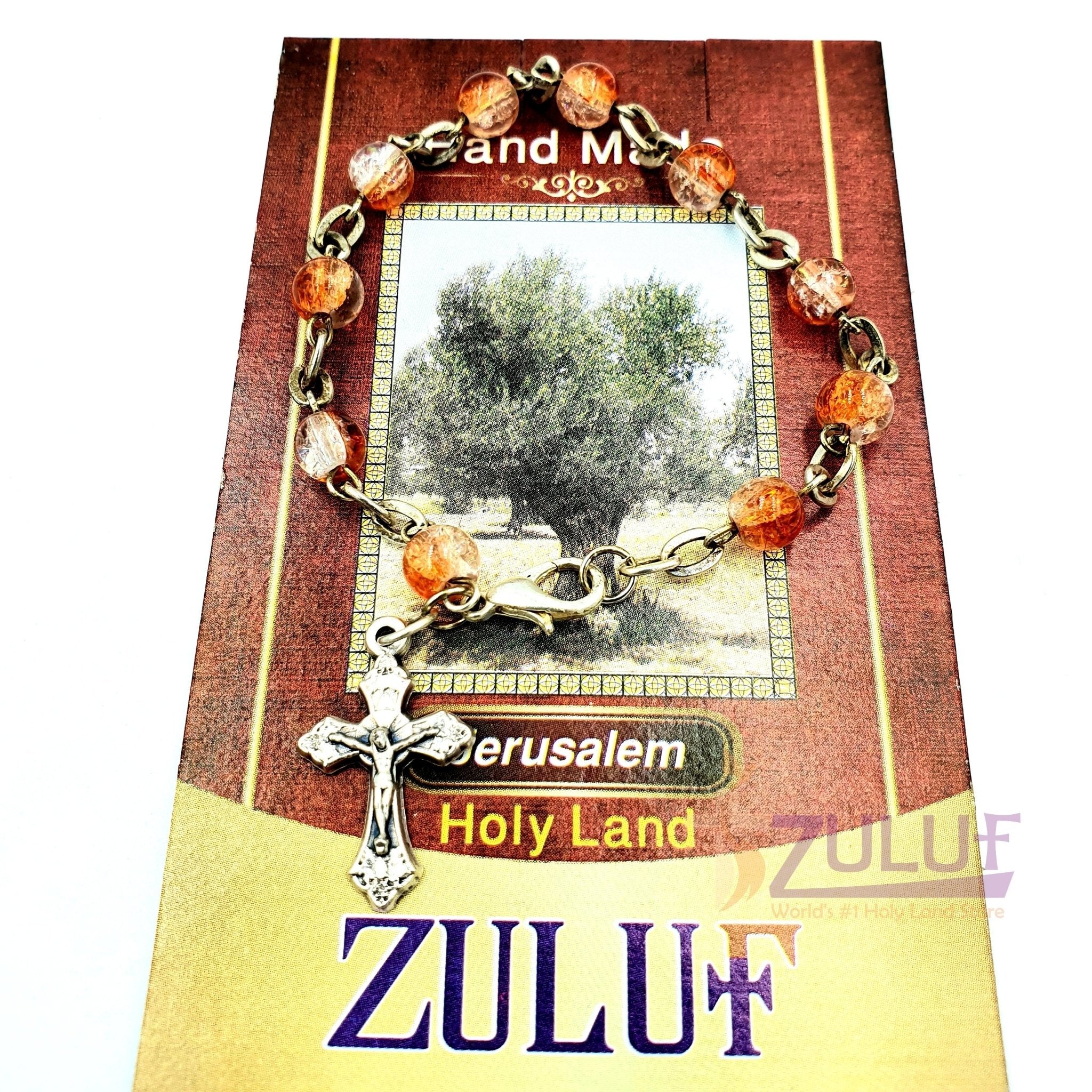 Red Crystal Rosary Bracelet With Silver Chain and Crucifix - BRA011 - Zuluf