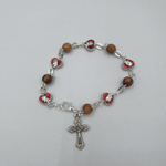 Red metallic bracelet and olive wood pieces with cross BRA048 - Zuluf