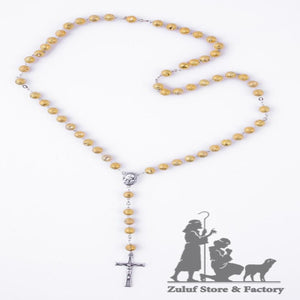 Rosary Necklace Metal Gold Tone Beads Rosary Top Quality Rosary Silver Soil Center and Silver Crucifix - ROS033 - Zuluf