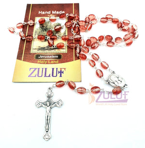 Rosary Necklace - Silver Plated Necklace Rosary Crystal Glass Beads & Jesus Crucifix and Jerusalem Cross - ROS006 - Zuluf