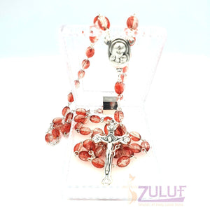 Rosary Necklace - Silver Plated Necklace Rosary Crystal Glass Beads & Jesus Crucifix and Jerusalem Cross - ROS006 - Zuluf