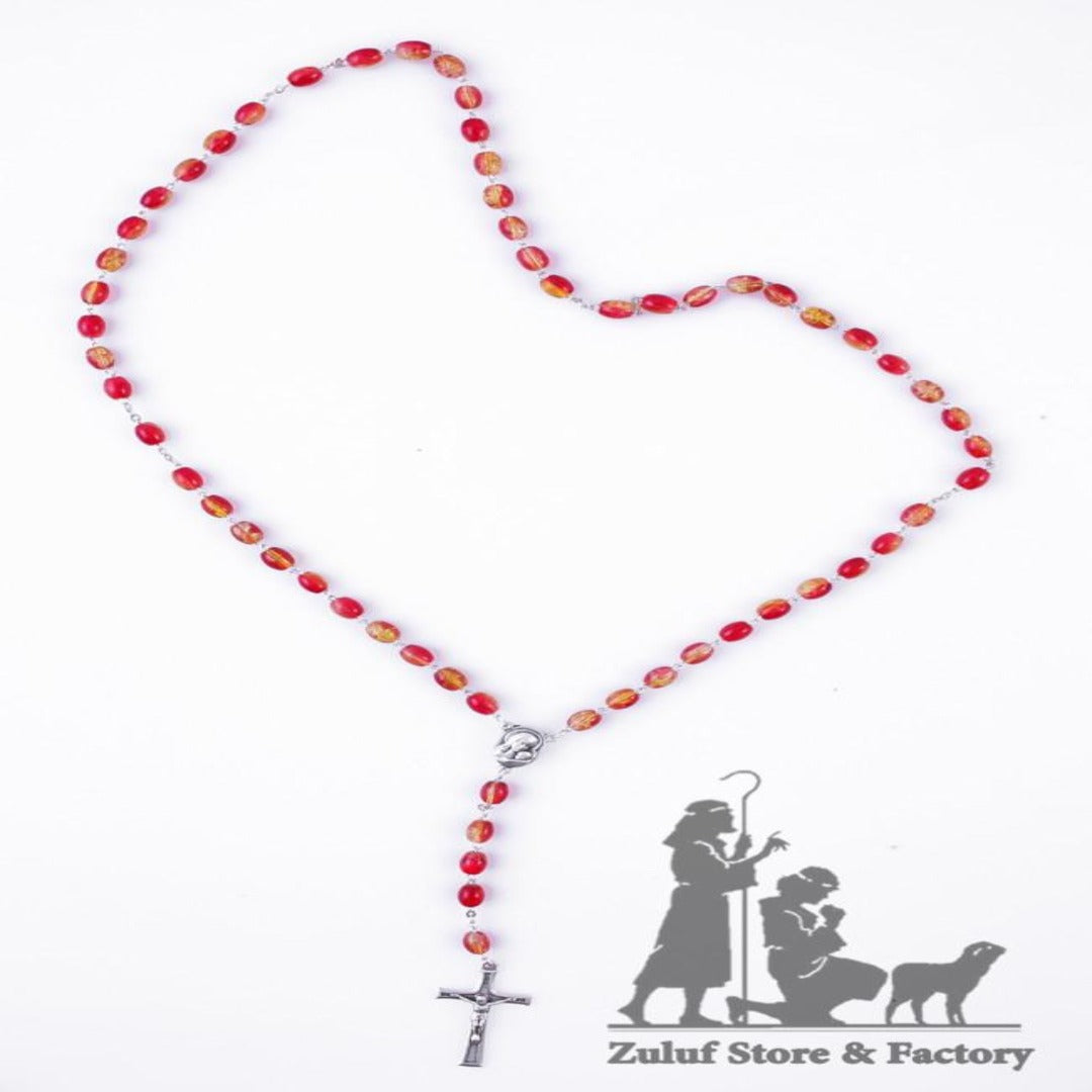 Rosary Necklace - Silver Plated Necklace Rosary Crystal Glass Beads & Jesus Crucifix and Jerusalem Cross - ROS025 - Zuluf