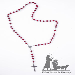 Rose Beads Jerusalem Rosary with Silver Tone Crucifix and Jerusalem Center Cross - ROS026 - Zuluf