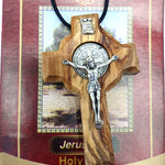 Silver Tone Saint Benedict Medal Crucifix Pendant with Olive Wood Cross - Meaningful and Stylish Religious Necklace - Zuluf