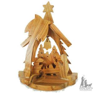 Small Hand Carved Olive Wood Nativity Set With Bell Religious Gift by Zuluf - NAT031 - Zuluf