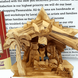 Small Hand Carved Olive Wood Nativity Set With Bell Religious Gift Zuluf - NAT033 - Zuluf