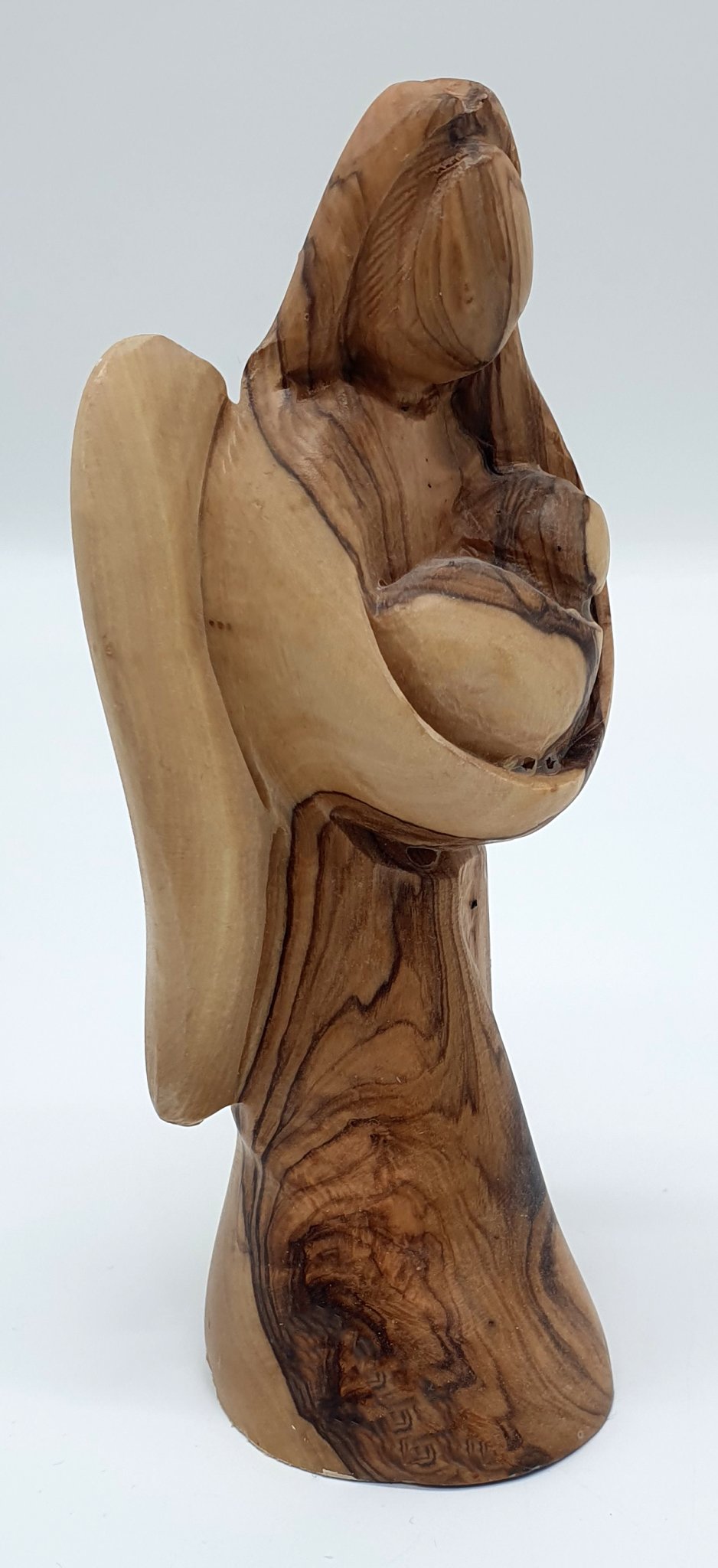 Small Handcrafted Olive Wood Angel and Baby Sculpture from Bethlehem - Spiritual Olive Wood Art for Home Decor - Zuluf