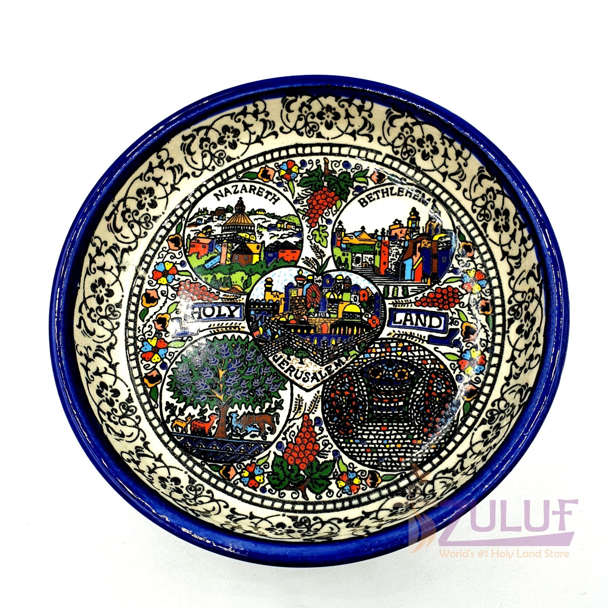 Tabgha Fish Bowl - Ceramic Holy Land Souvenir Gift Bowl Zuluf 9cm/3.5"- CER015 - Zuluf