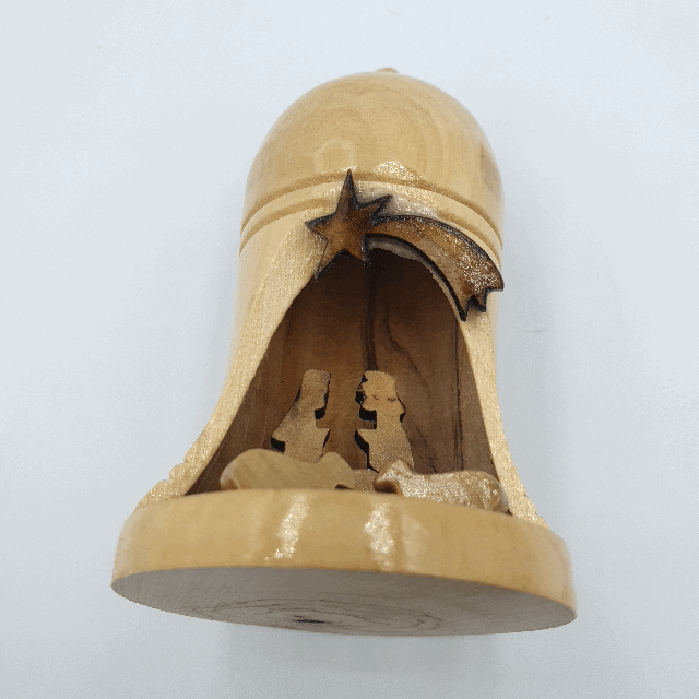 Unique Nativity Bell Ornament Handmade From Olive Wood Bethlehem By Zuluf (ORN013) - Zuluf