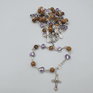 Violet metallic and olive wood bracelet with cross BRA049 - Zuluf