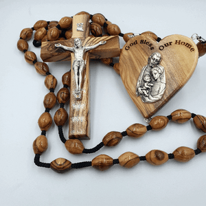 Wall Hanging Bethlehem Olive Wood Large Rosary with Silver Crucifix - ROS023 - Zuluf