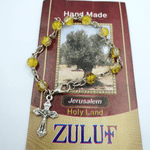 Yellow Crystal Rosary Bracelet With Silver Chain and Crucifix - BRA017 - Zuluf