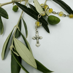 Yellow Crystal Rosary Bracelet With Silver Chain and Crucifix - BRA017 - Zuluf