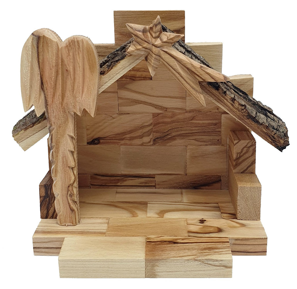 Zuluf Hand-Carved Nativity Set Scene with Bark Roof - Made In Bethlehem, 4.5 Inches - Zuluf