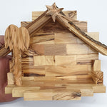 Zuluf Hand-Carved Nativity Set Scene with Bark Roof - Made In Bethlehem 5.3" REWRITE this tittle and make it sew optimized and add relevant high search keywords - Zuluf